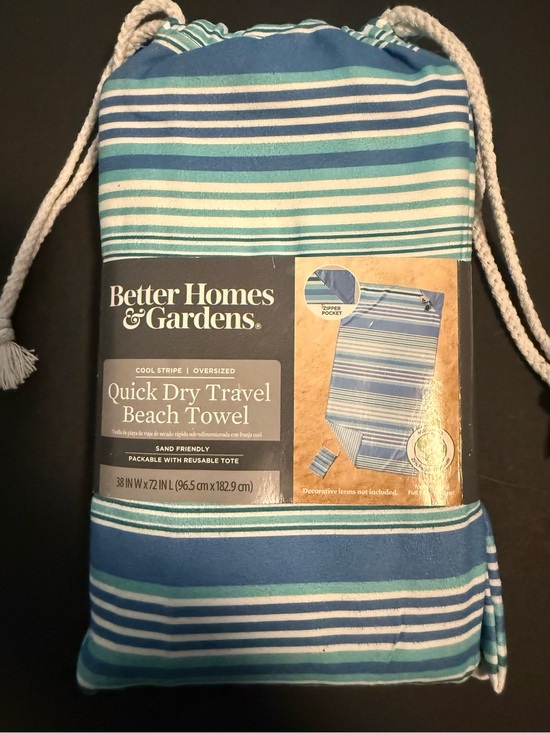 Better Homes And Gardens Other - Better Homes And Gardens Turquoise and White Striped Travel Beach Towel